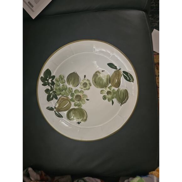 Los Angeles Potteries Embossed Fruit Bowl #36 White Green Vintage 1966 USA MCM - Picture 1 of 7
